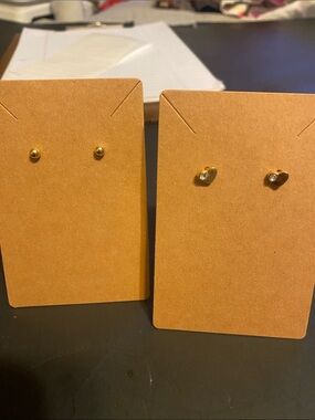 Gold Tone Heart & Ball Stud Earring Duo